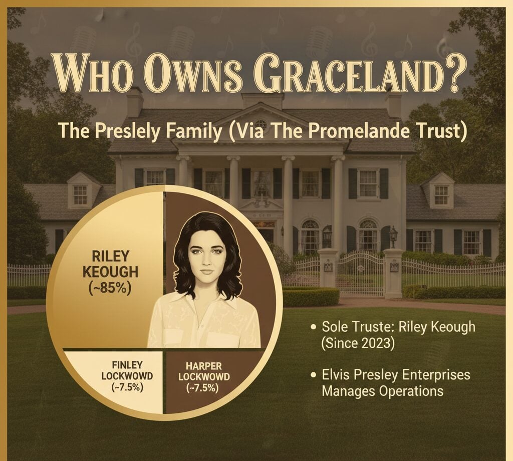 Who Owns Graceland Graceland ownership guide covering Riley Keough's trust control, Presley family estate history, Elvis Presley Enterprises operations, and $400-500M valuation.