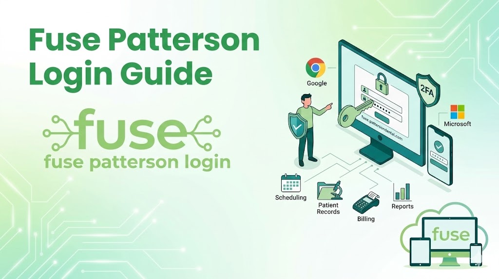 Fuse Patterson Login Guide Fuse Patterson dental software login dashboard showing appointment scheduling, patient records, billing tools, and secure cloud access for dental practices