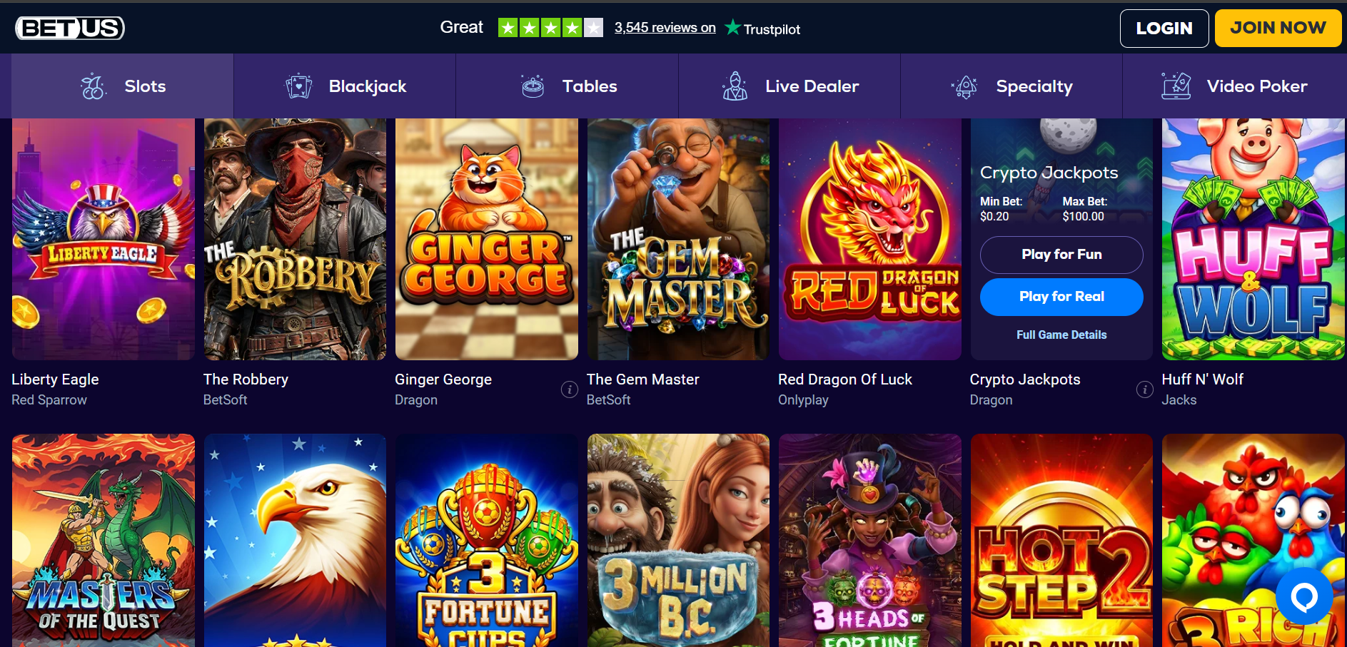 Popular Games Available at BetUS