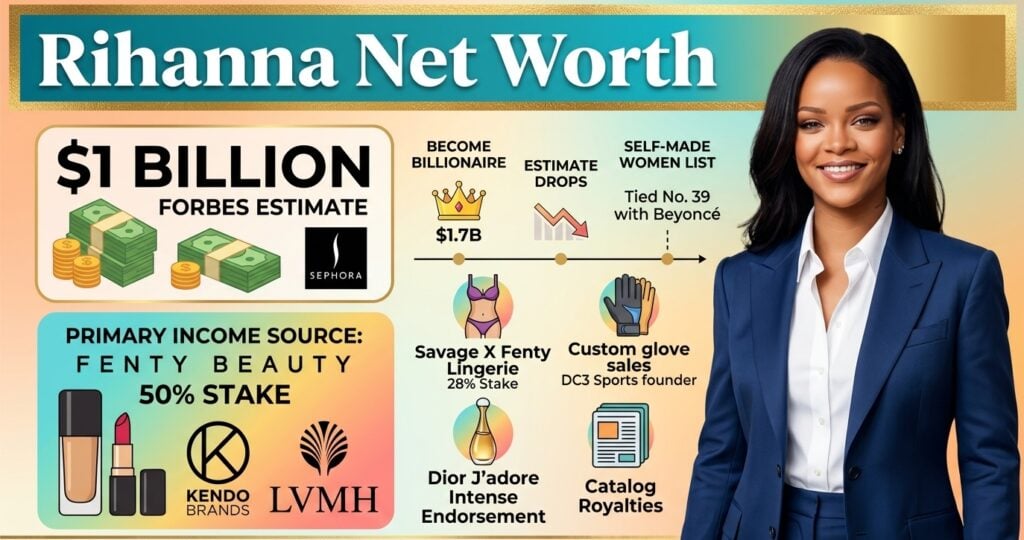 Rihanna Net Worth 2026: How Much Fenty Beauty Actually Earns Her Rihanna net worth 2026 guide showing her estimated wealth, Fenty Beauty stake, Savage X Fenty ownership, music income, investments, and business ventures.