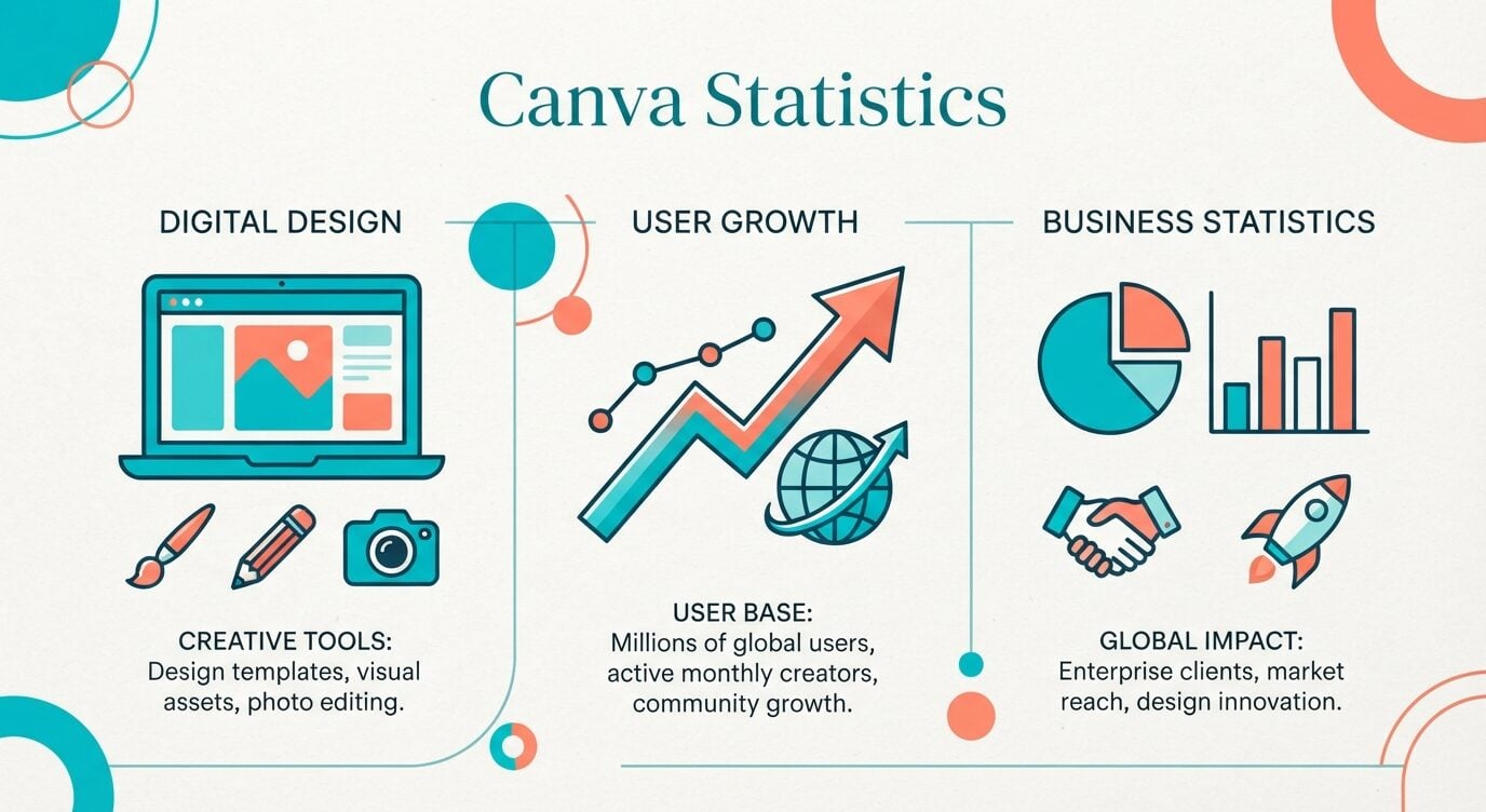 Canva statistics and user demographics 2026, including users, revenue, valuation, and education reach.